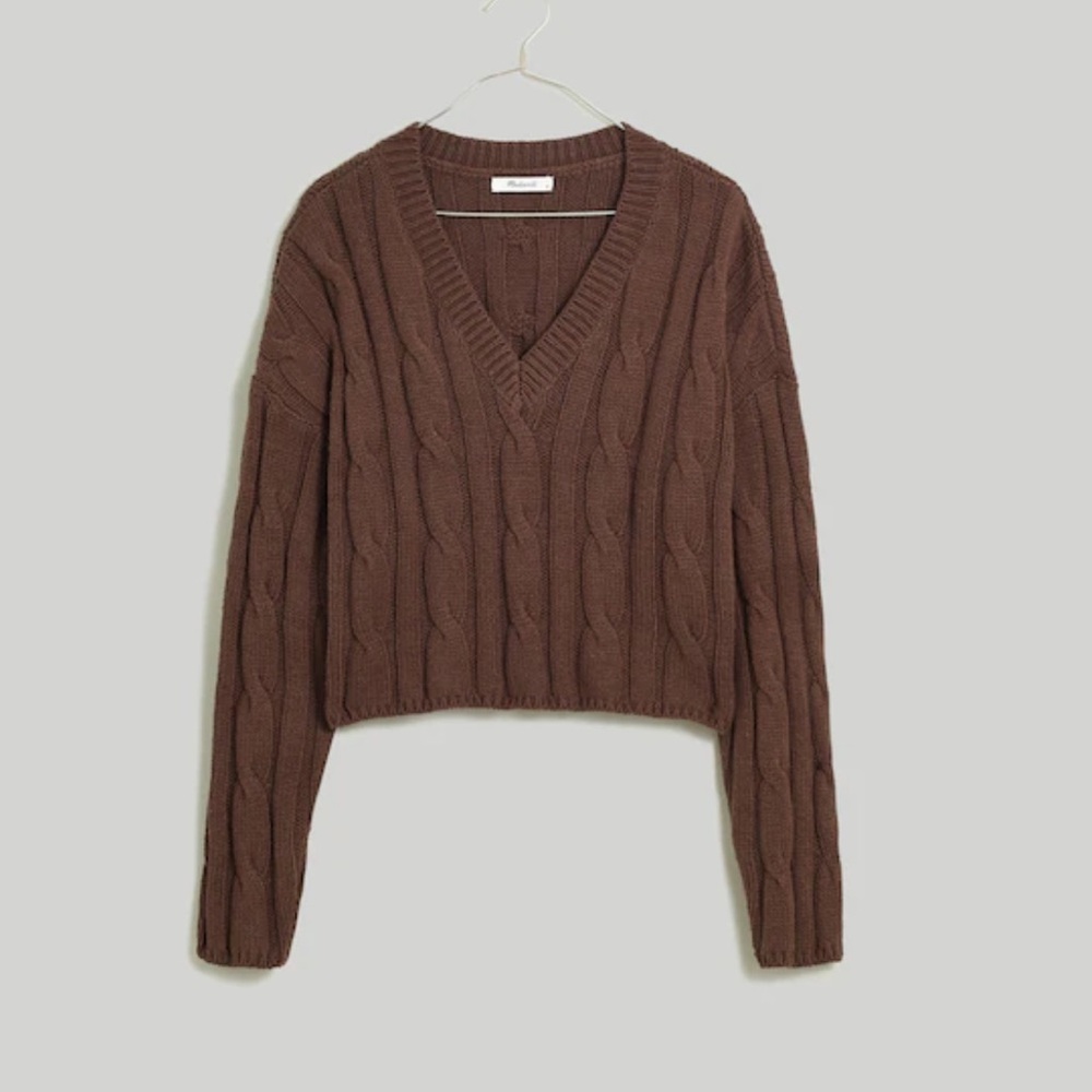 Madewell Cable-Knit V-Neck Crop Sweater